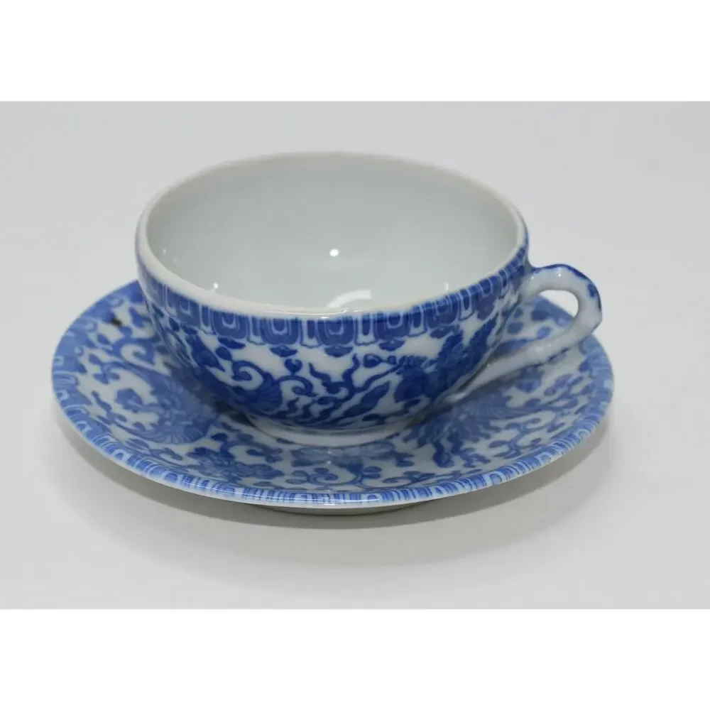 Minton Blue & White Phoenix Fine Porcelain Coffee-Tea Cup and Saucer Plate set